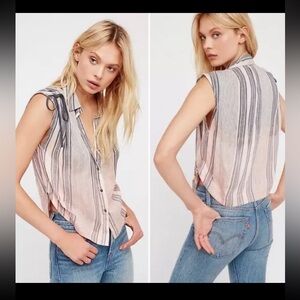 Free People Baby Blues Sleeveless Ombre Button Up Shirt